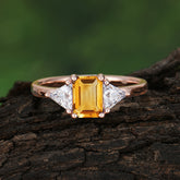1CT Emerald Cut Citrine Three Stone Engagement Ring